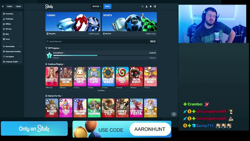 aaronhunt28 playing Slots & Casino - Live Casino Stream