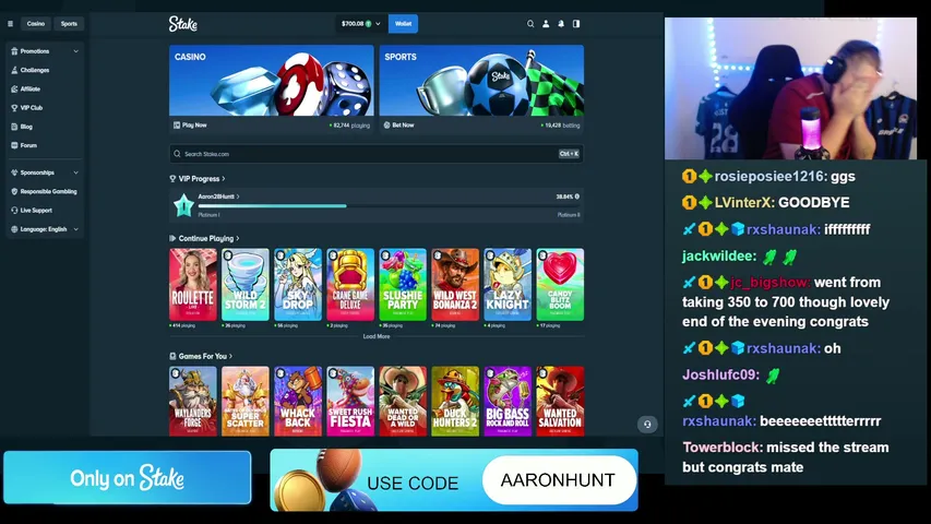 aaronhunt28 playing Slots & Casino - Live Casino Stream