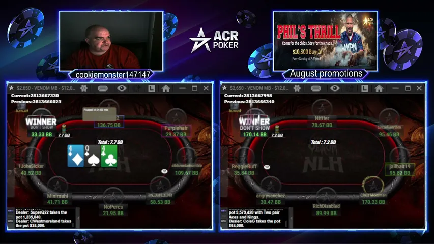 MUST PLAY MONDAYS ON ACR POKER AS WE FIRE AT THE $109 PKO $75K GTD (4.30PM UK START), WILL WATCH SOME DAY 2 VENOM LATER IN STREAM ALSO !ACR