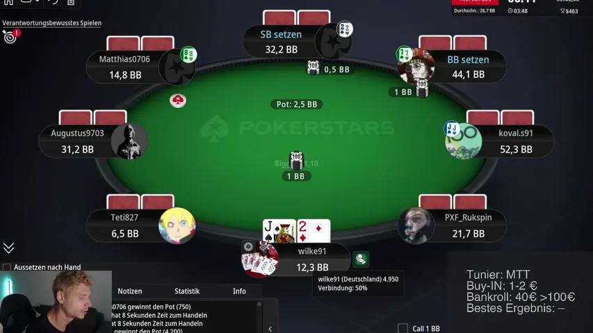 wilke46 playing Poker - Live Casino Stream