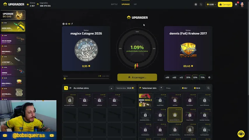 BobSiqueira playing Counter-Strike 2 - Live Casino Stream