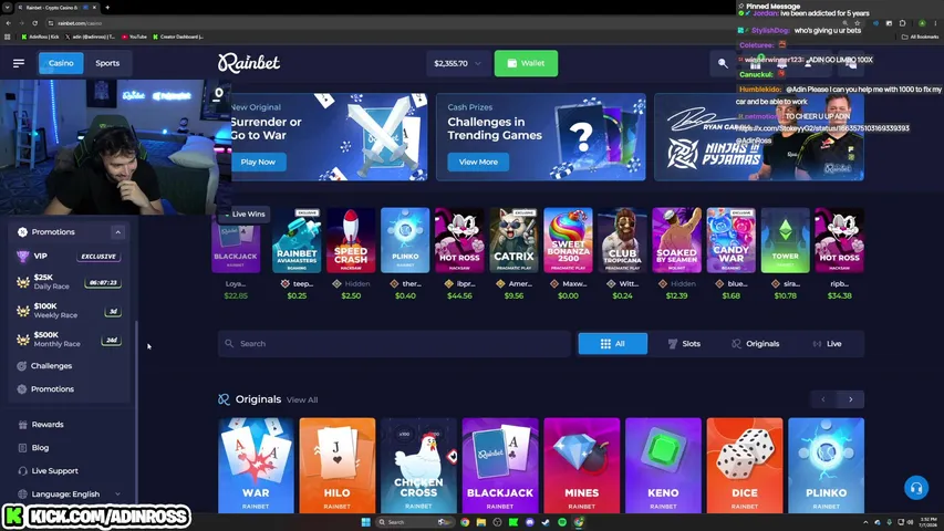 AdinRoss playing Slots & Casino - Live Casino Stream