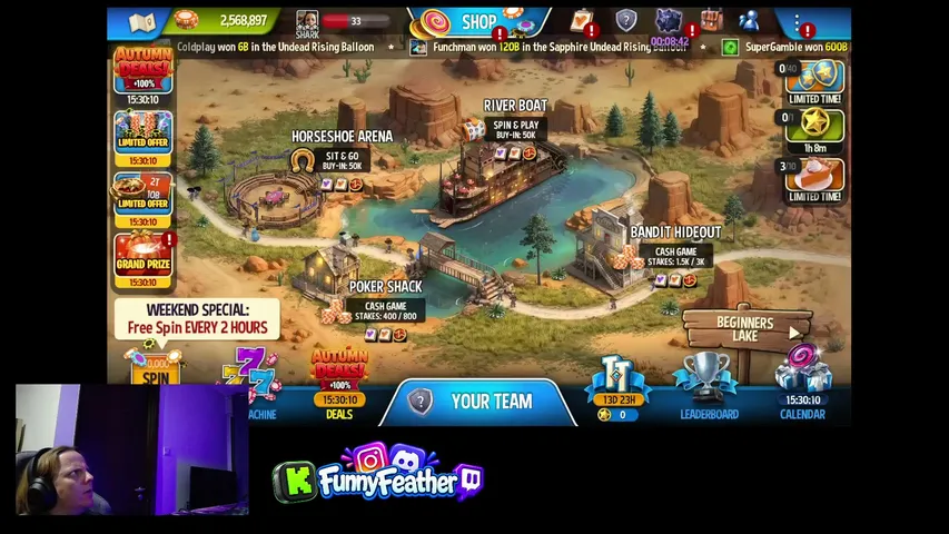 funnyfeather playing Governor of Poker 3 - Live Casino Stream