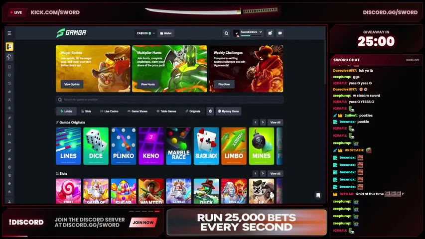 swordgambles playing Slots & Casino - Live Casino Stream