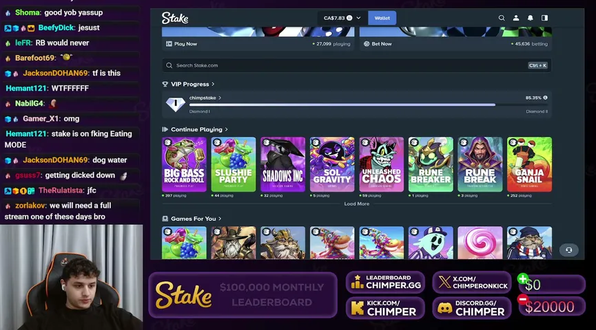 chimper playing Slots & Casino - Live Casino Stream