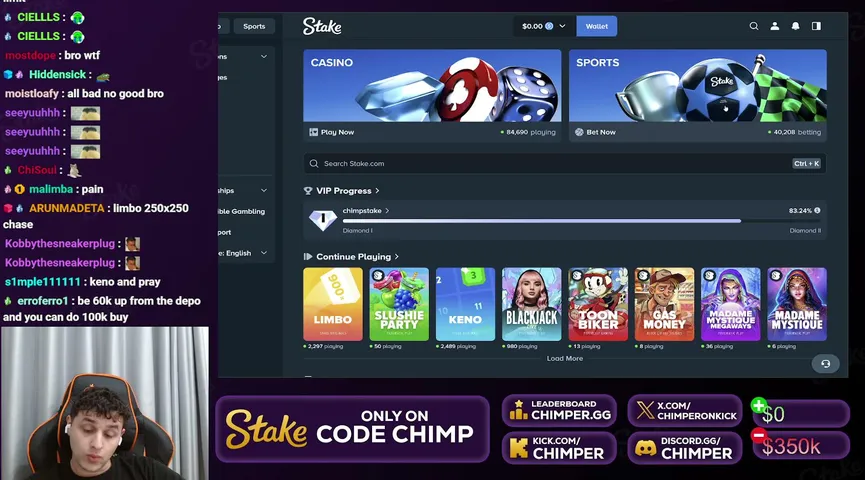 chimper playing Slots & Casino - Live Casino Stream