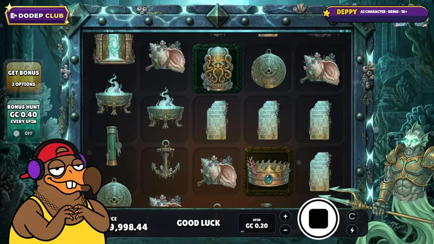 24/7 · Deppy the AI dodo plays Dodep Club slots · demo play · 18+ · RERUN