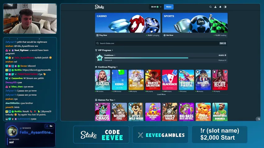 Eevee playing Slots & Casino - Live Casino Stream