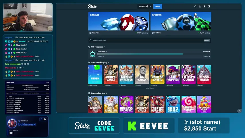 Eevee playing Slots & Casino - Live Casino Stream