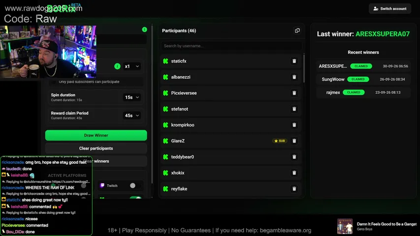 rawdogg209 playing Slots & Casino - Live Casino Stream