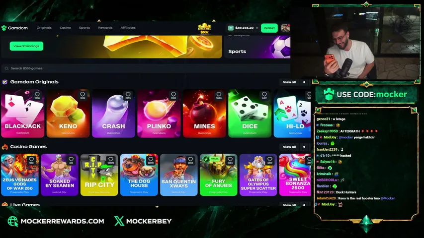 mocker playing Slots & Casino - Live Casino Stream