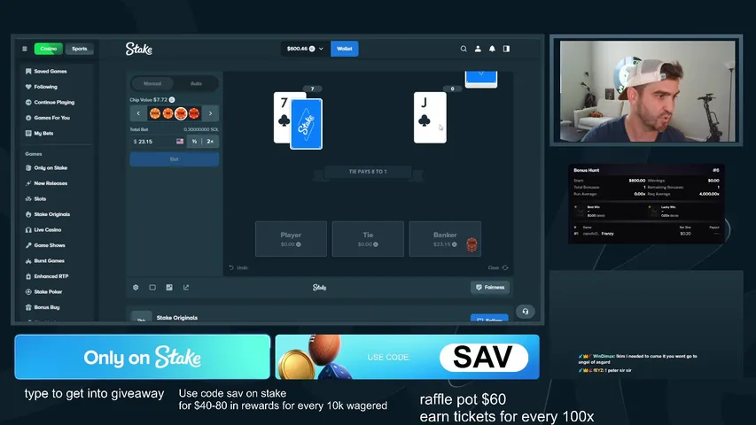 BONUS HUNT FOR TIPS AND RAFFLE POT CHAT CALL - RAFFLE POT  STAKE RAW $1100 - TIPS TO CHAT DAILY RAFFLES - SPORTS TALK - CODE sav  !site
