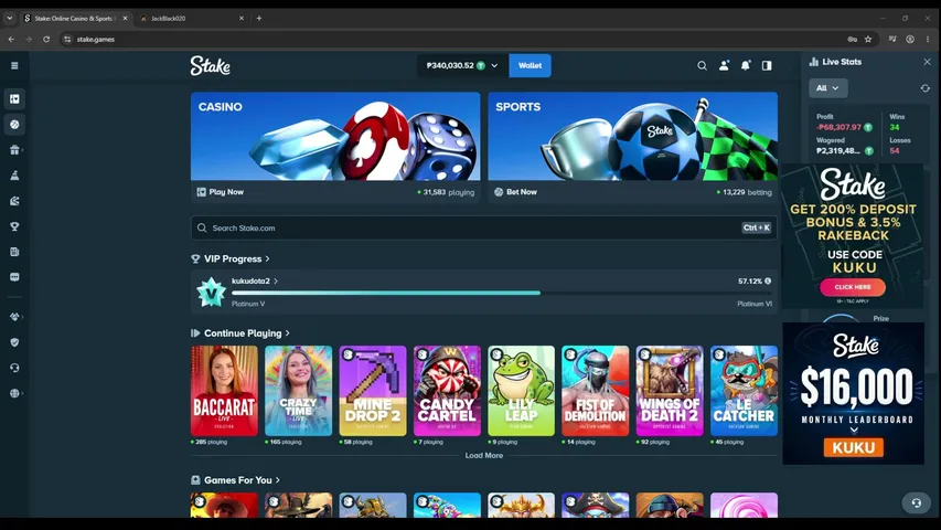 jackblack020 playing Slots & Casino - Live Casino Stream