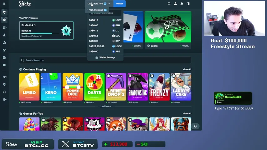 BTCs playing Slots & Casino - Live Casino Stream