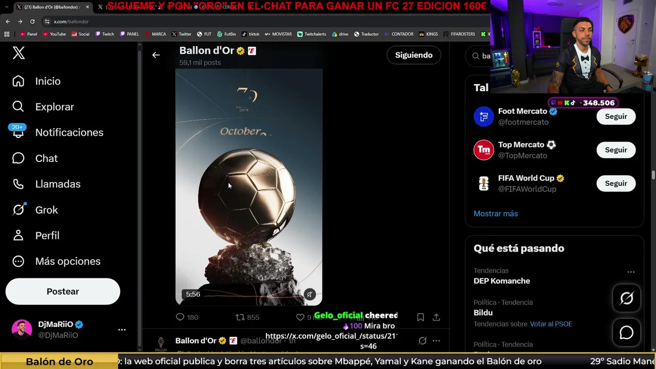 DjMaRiiO — GALA BALON DE ORO EN DIRECTO !! LAMINE YAMAL, MBAPPE, KANE... ??? DESPUES DEBATE CON LA COBRA | DjMaRiiO