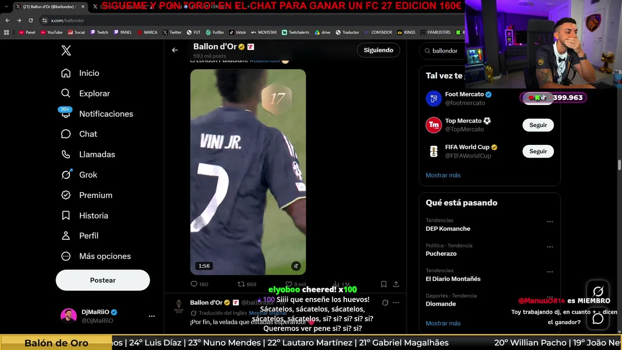 DjMaRiiO — GALA BALON DE ORO EN DIRECTO !! LAMINE YAMAL, MBAPPE, KANE... ??? DESPUES DEBATE CON LA COBRA | DjMaRiiO