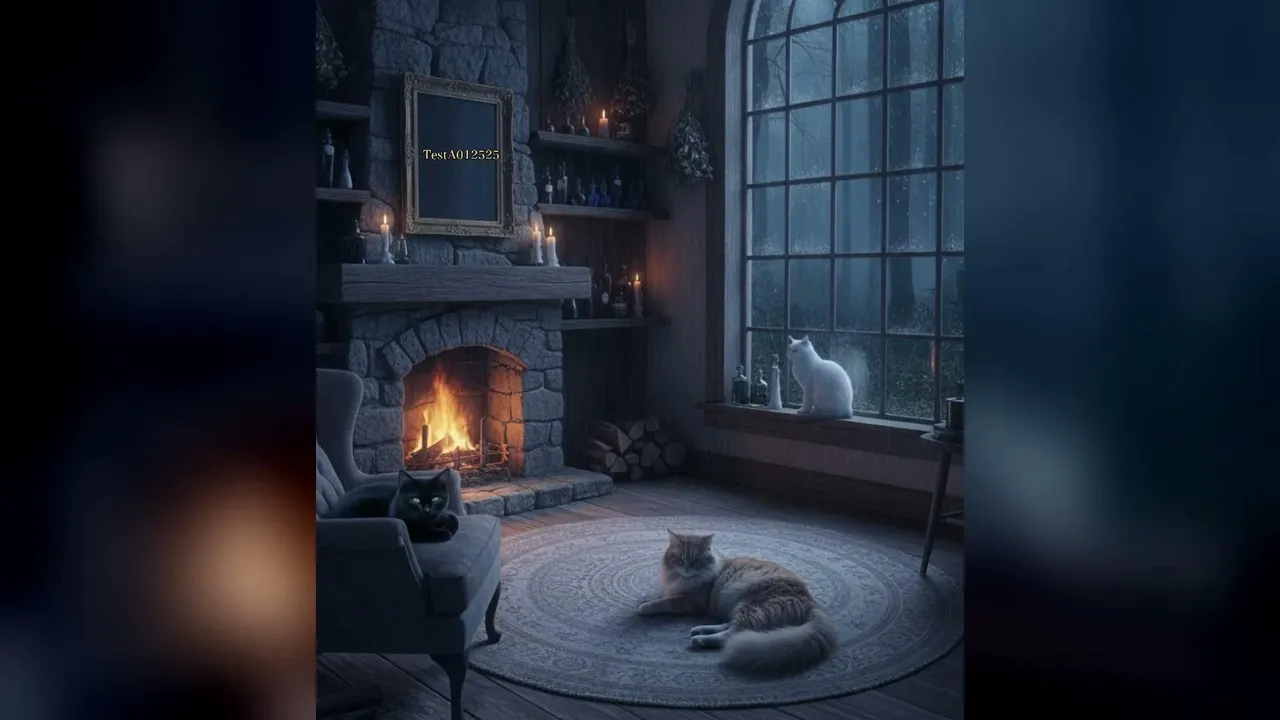🌧 Cozy Witch Cottage & 3 Sleepy Cats | Rain Sounds for Sleep & Study 🐈‍⬛🔥