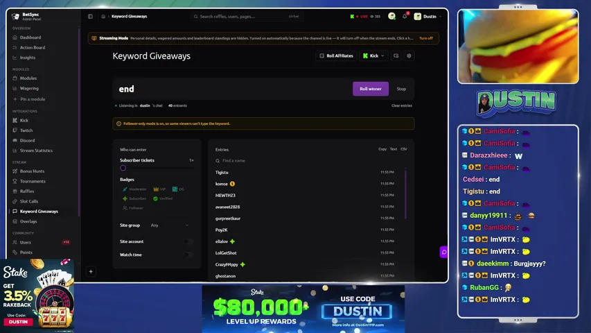 dustin playing Slots & Casino - Live Casino Stream