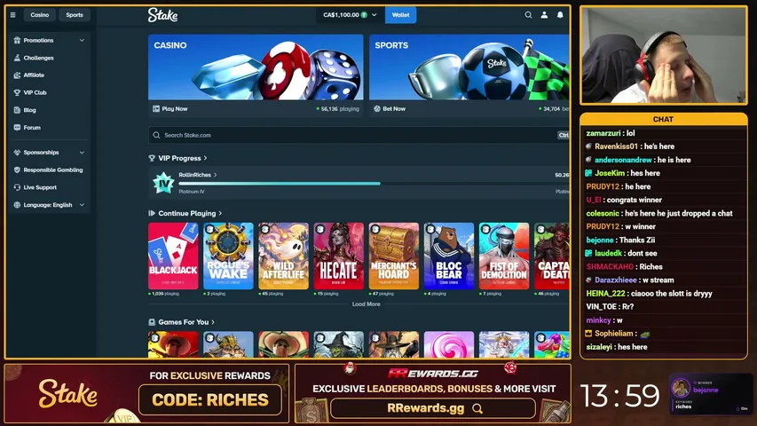 rollinriches playing Slots & Casino - Live Casino Stream