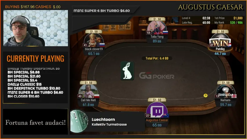 AugustusCaesarPoker playing Poker - Live Casino Stream