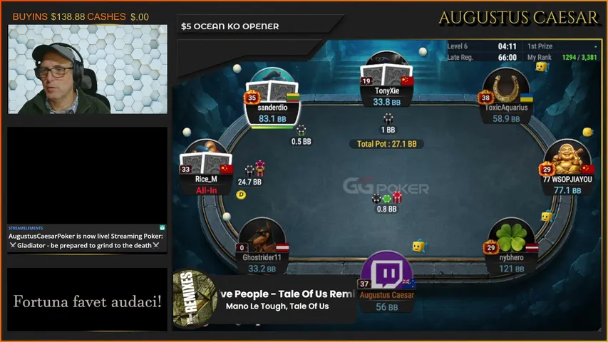 AugustusCaesarPoker playing Poker - Live Casino Stream