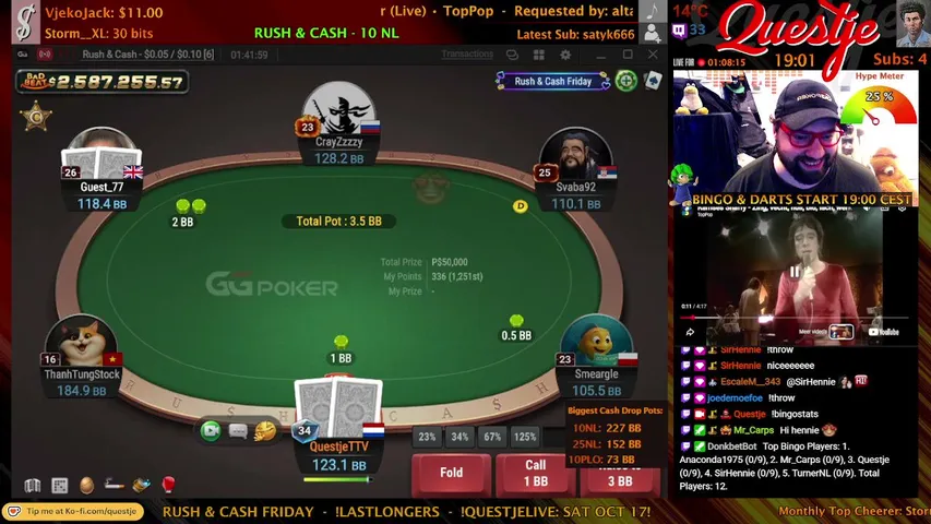 Questje playing Poker - Live Casino Stream