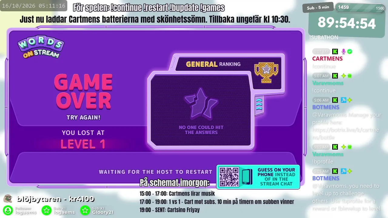 ⏳ Subathon dag 21 | 💚 !Subathon | 🎡 !Hjulet | 📅 !Schema