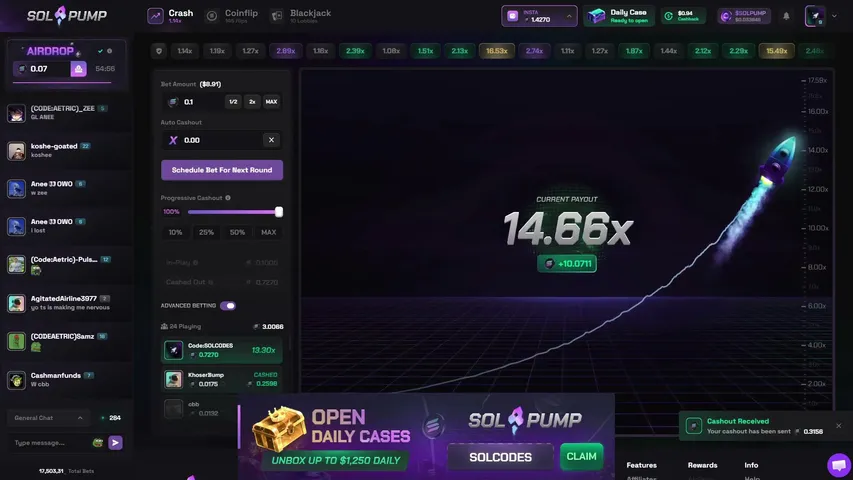 (FREE Solana) Solpump — 24/7 Crash, Coinflip, Blackjack & Jackpot 🚀 | !solpump