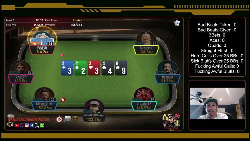 JustinCherotPoker playing Poker - Live Casino Stream