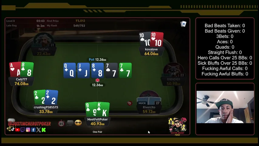 JustinCherotPoker playing Poker - Live Casino Stream