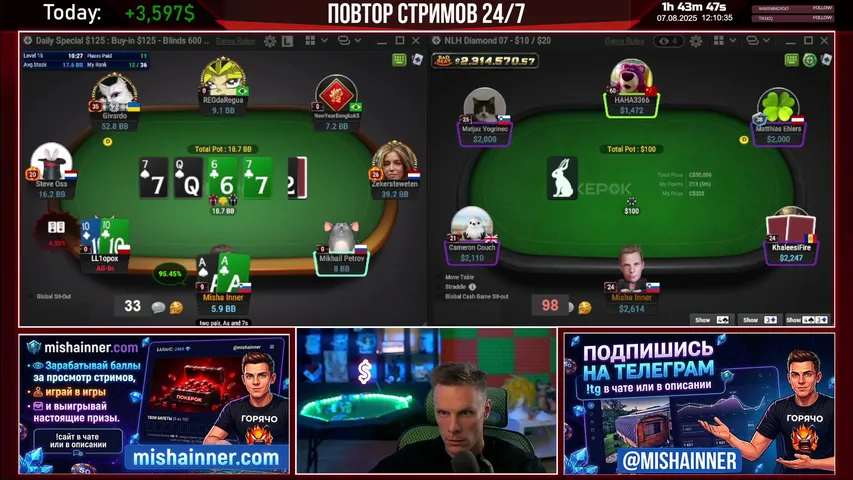 mishainner24 playing Poker - Live Casino Stream