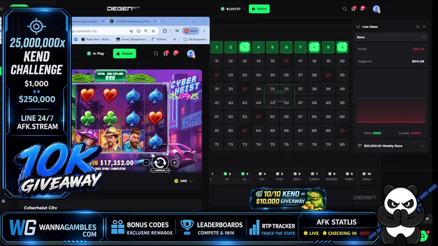 $10,000 GIVEAWAY 24/7 Keno Challenge | AFK Most of the Time