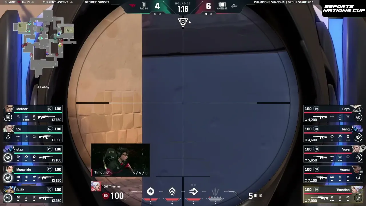 100T vs T1 — VALORANT Champions Shanghai — Fase de Grupos Día 4