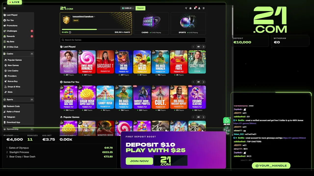 21.COM CASINO / 500$ giveaway