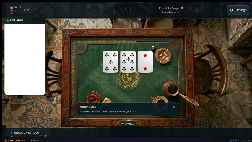 chkobba-gg playing Card Games - Live Casino Stream