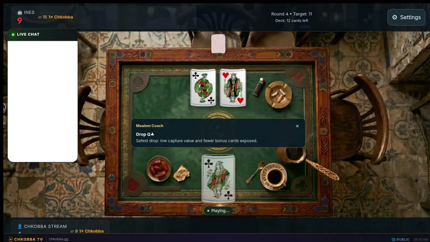 chkobba-gg playing Card Games - Live Casino Stream