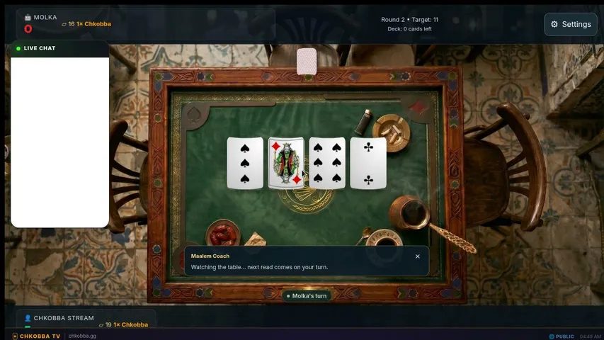 chkobba-gg playing Card Games - Live Casino Stream