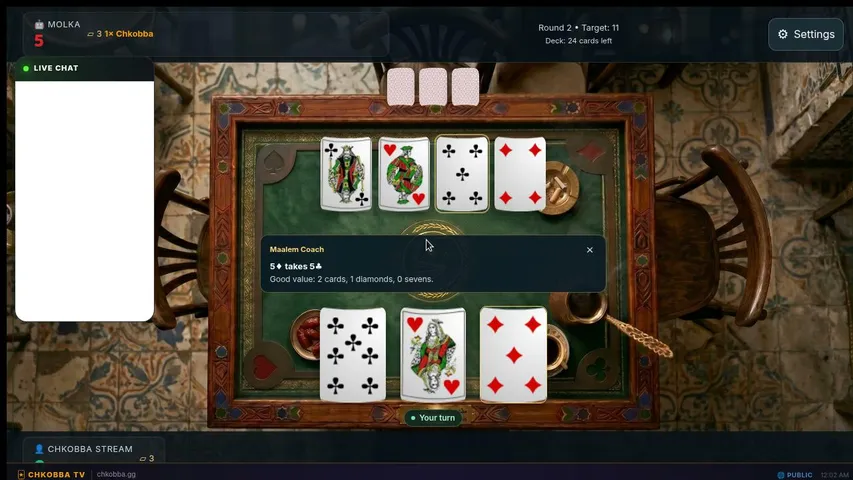 chkobba-gg playing Card Games - Live Casino Stream