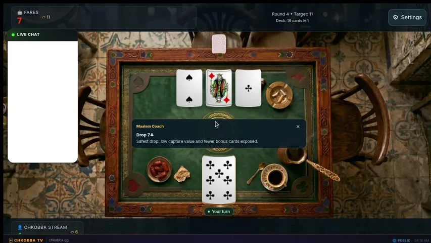 chkobba-gg playing Card Games - Live Casino Stream