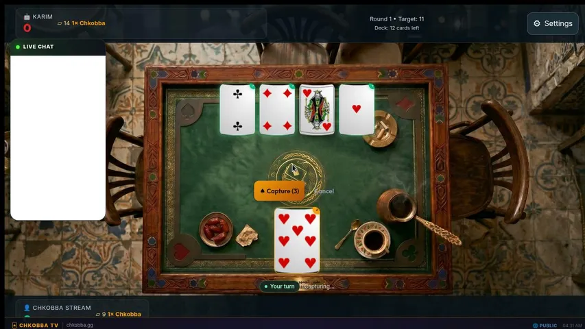 chkobba-gg playing Card Games - Live Casino Stream