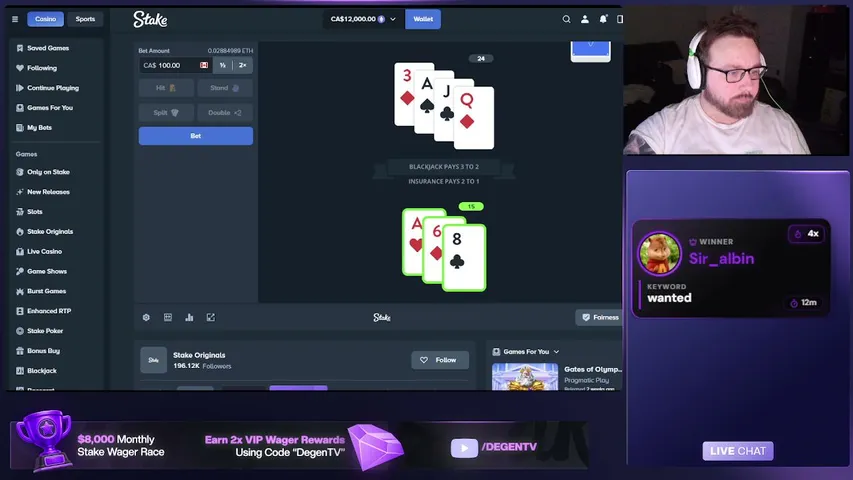 $4000 Start on !stake Double weekly bonuses, 10% weekly loss back, Code DegenTV